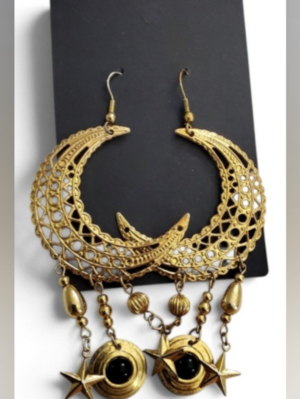 Gold Crescent Star Dangle Earrings - Women Jewelry